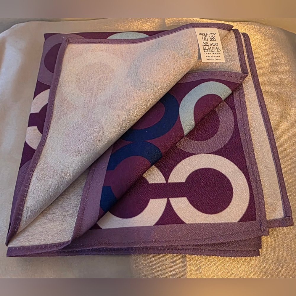 RARE Coach x Miss Furoshiki Scarf Wrap Purple Logo Print Square Japan Collab - Picture 10 of 14